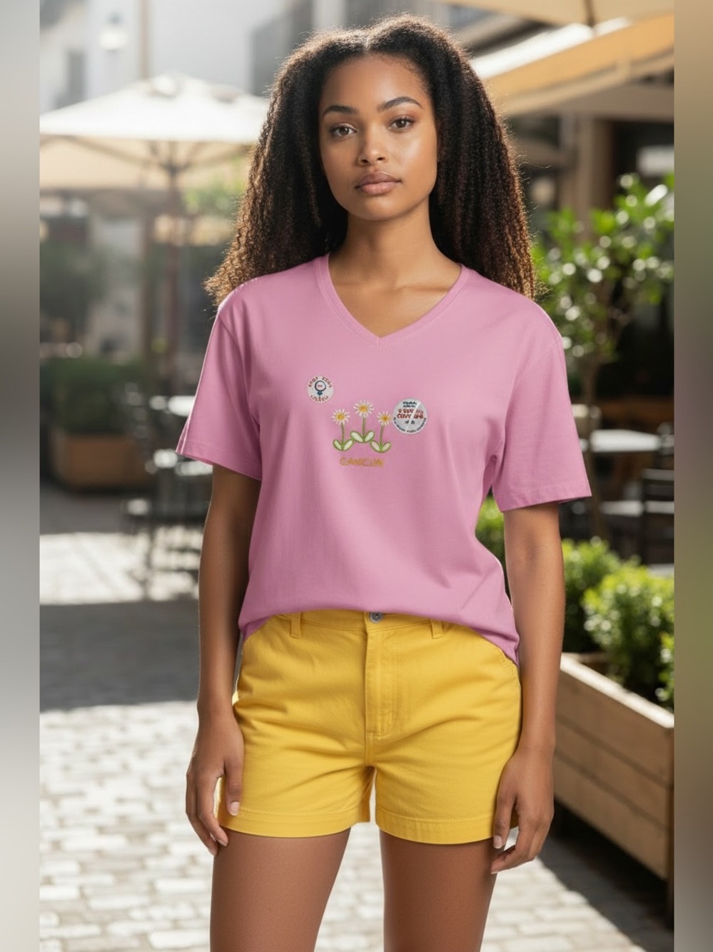 Le Best Fashion Cancun
Embroidered Flower V-Neck T-
Shirt Pink Size M